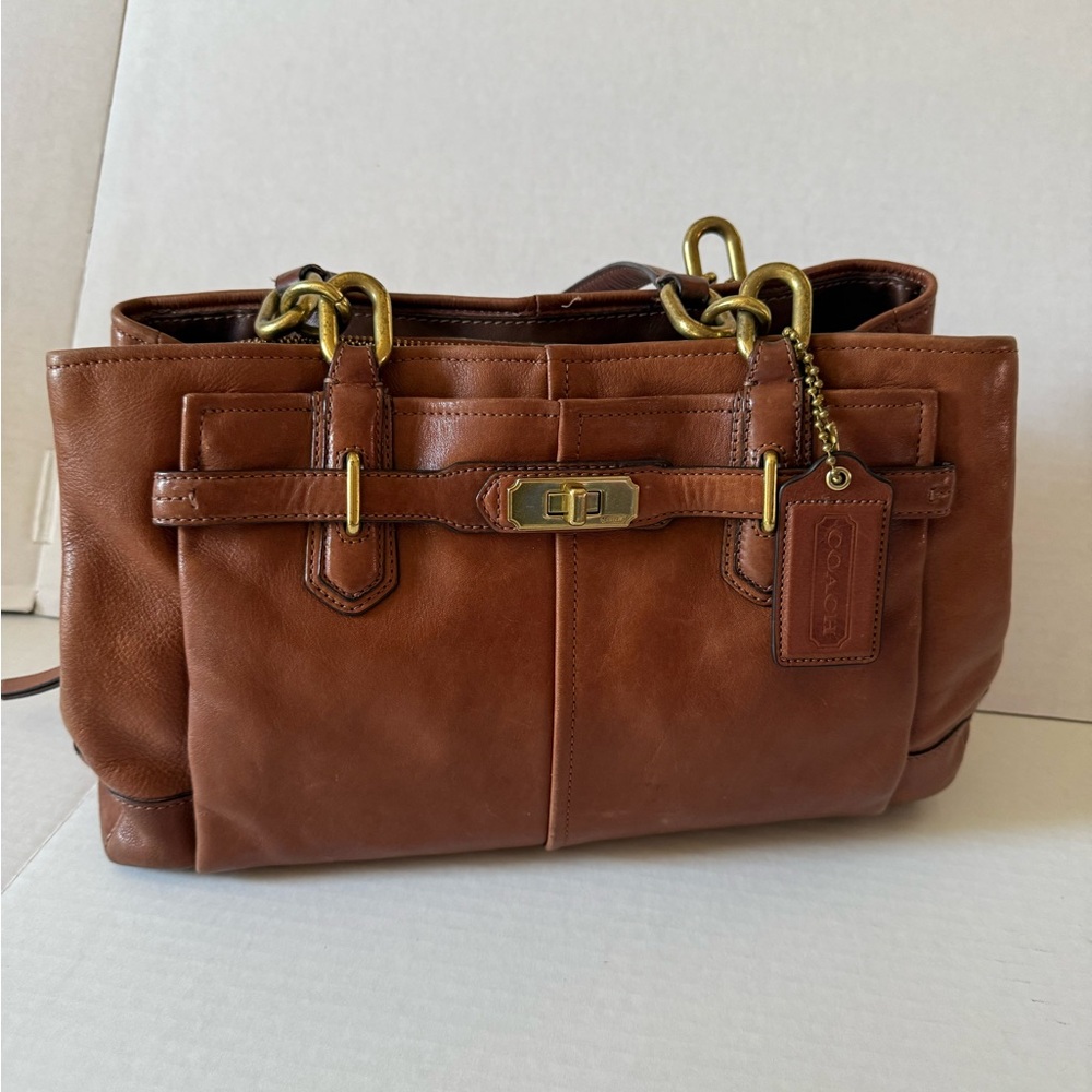 Coach Vintage Brown Leather Satchel with Gold-Tone Hardware
